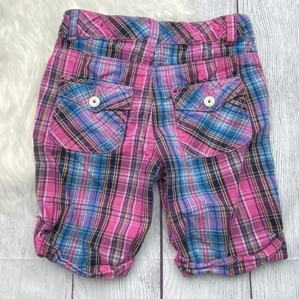 Bongo Plaid Bermuda Shorts Girls Size 5 Pink Blue